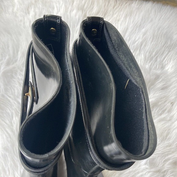 Coach Tara Women's Tall Rain Boot Sz 9B Round Toe Black Gloss Strap Casual - Picture 6 of 12